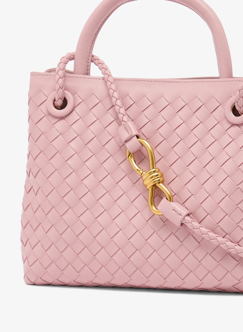 ELLA Pink Gold Accent Woven Textured Detailed Top Handle Bag for Women | Best Price UAE
